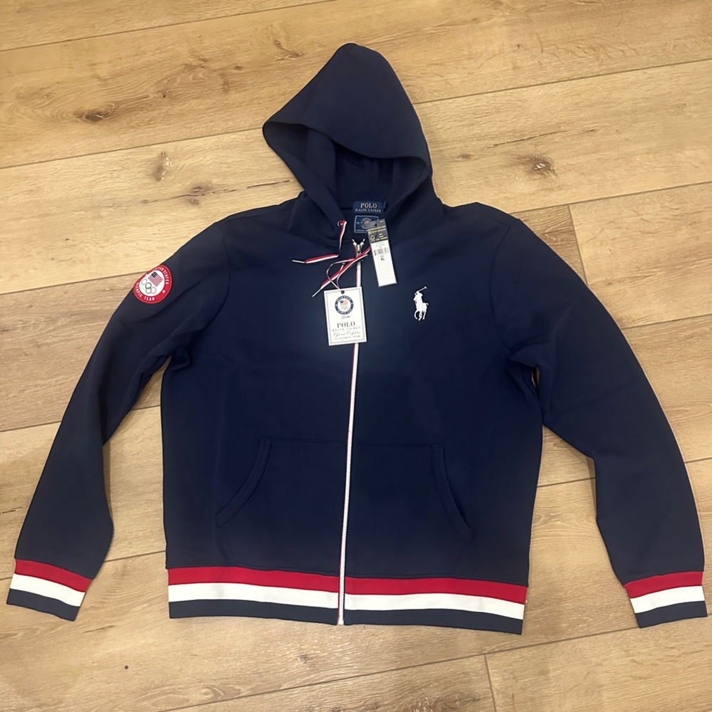Polo by Ralph Lauren official Team USA Olympics hoodie sweatshirt with full zip.